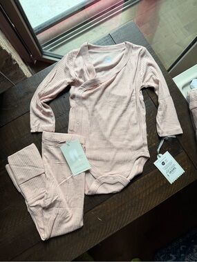 cloud island Ribbed Baby Two-Piece Set — Light Pink